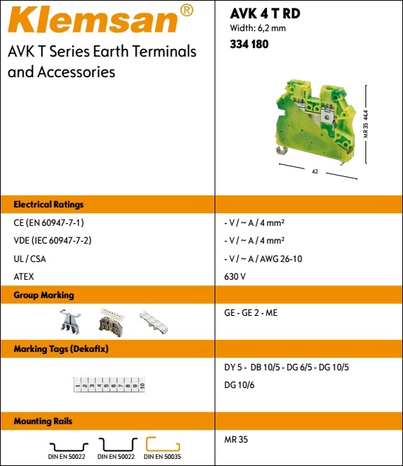 Klemsan AVK 4 T RD - 4 mm2 bridge bridg | AVK - Screw Type Terminal ...